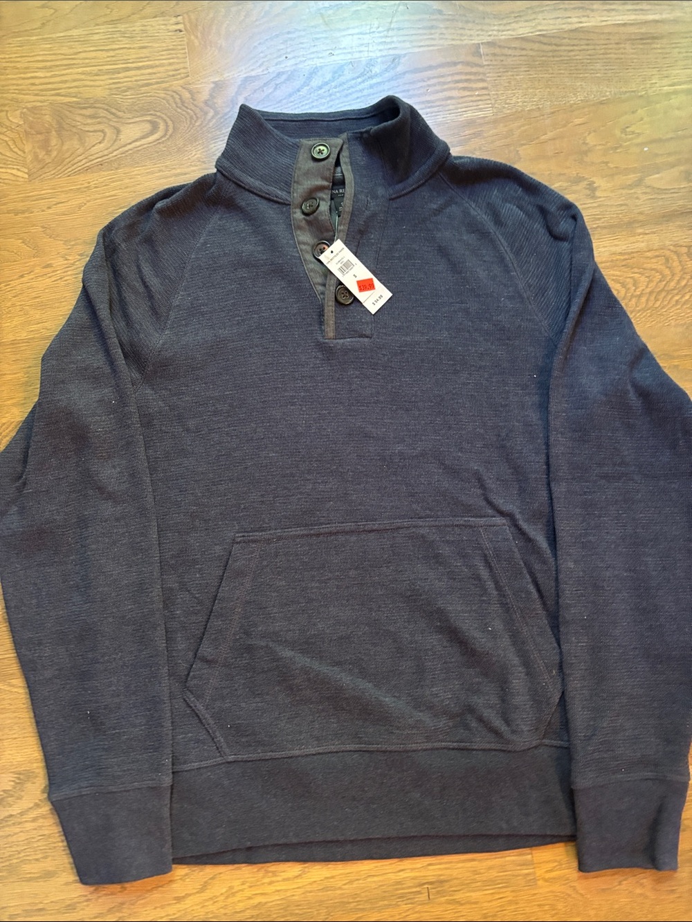 Banana Republic Men's Navy Button-Placket Crewneck Sweater